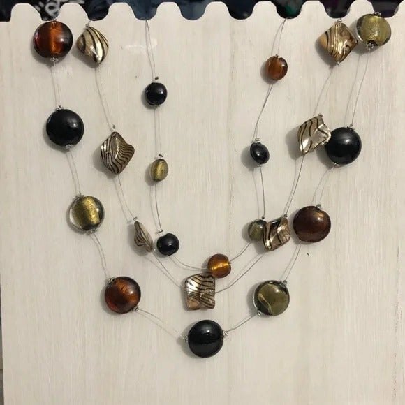 Layered Abalone MOP Beaded Wire Illusion Statement Necklace - Picture 2 of 9